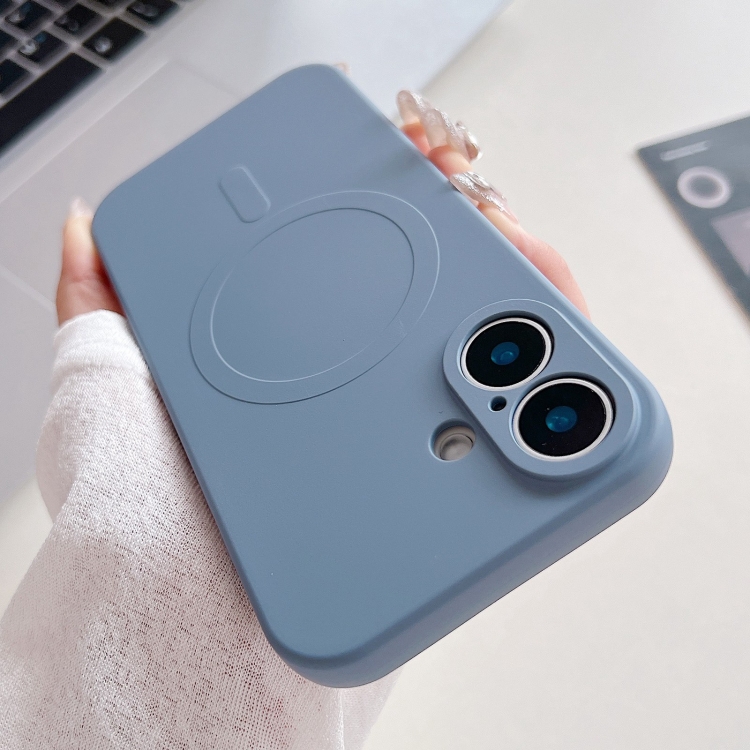 

For iPhone 16 Solid Color Liquid Silicone MagSafe Magnetic Phone Case(Lavender Grey)