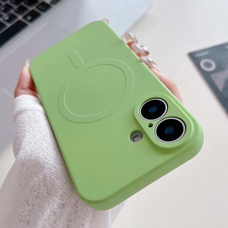 

For iPhone 16 Solid Color Liquid Silicone MagSafe Magnetic Phone Case(Matcha Green)