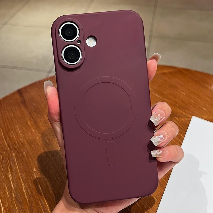 For iPhone 16 Solid Color Liquid Silicone MagSafe Magnetic Phone Case(Plum)