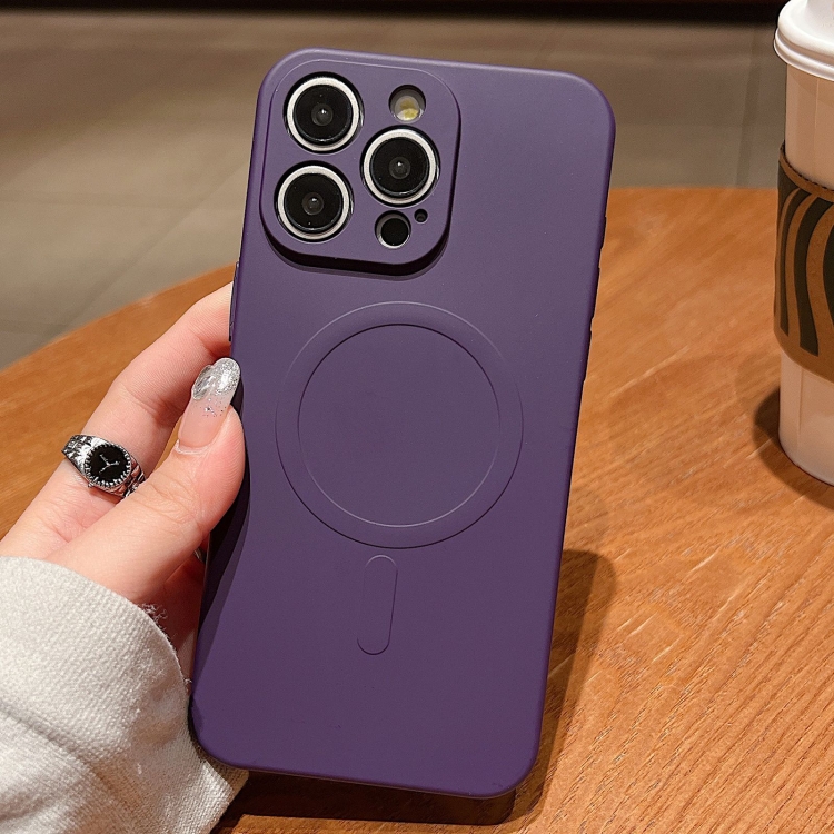 

For iPhone 15 Pro Max Solid Color Liquid Silicone MagSafe Magnetic Phone Case(Dark Purple)