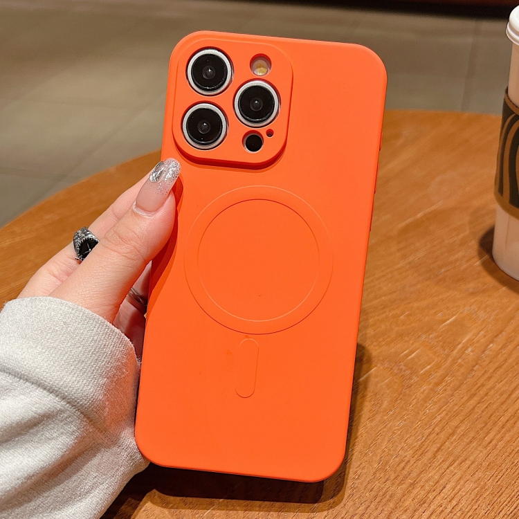 

For iPhone 15 Pro Max Solid Color Liquid Silicone MagSafe Magnetic Phone Case(Orange)