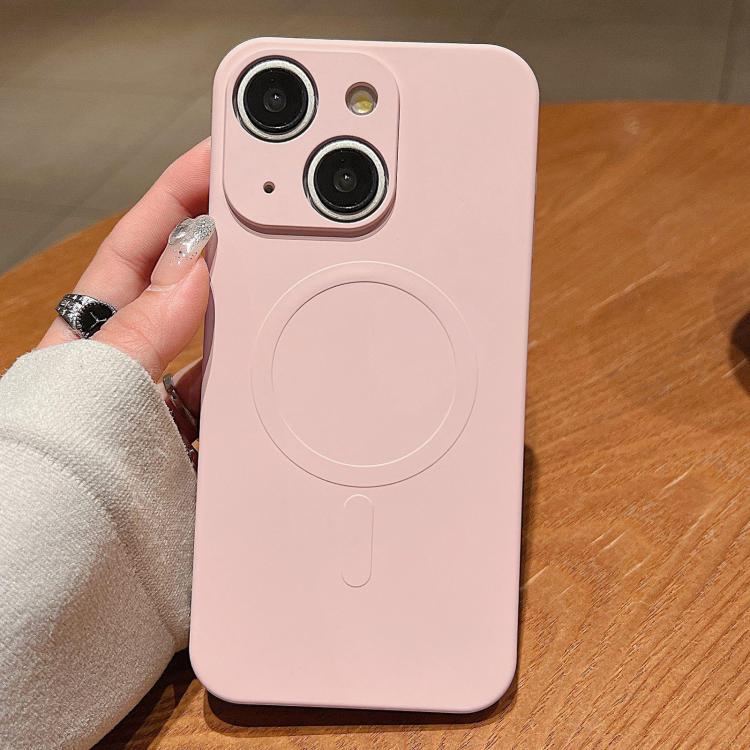 

For iPhone 15 Plus Solid Color Liquid Silicone MagSafe Magnetic Phone Case(Pink)