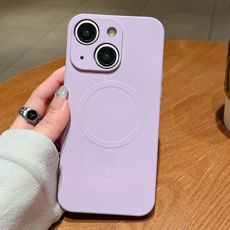 

For iPhone 15 Plus Solid Color Liquid Silicone MagSafe Magnetic Phone Case(Lilac)