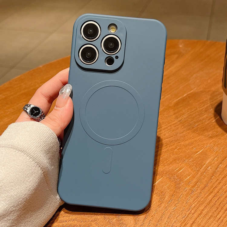 

For iPhone 14 Pro Solid Color Liquid Silicone MagSafe Magnetic Phone Case(Lavender Grey)