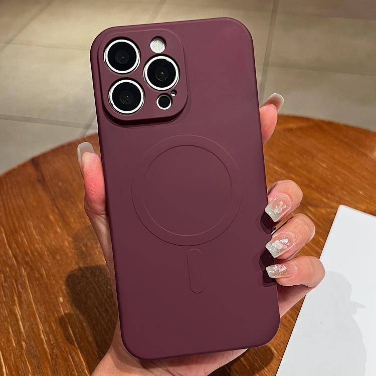 For iPhone 14 Pro Max Solid Color Liquid Silicone MagSafe Magnetic Phone Case(Plum)