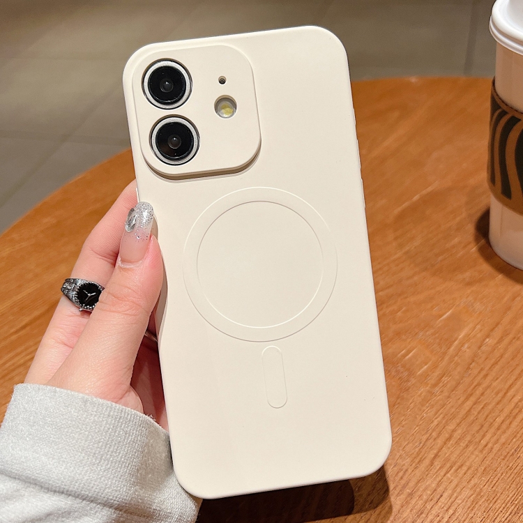 

For iPhone 12 Solid Color Liquid Silicone MagSafe Magnetic Phone Case(Antique White)