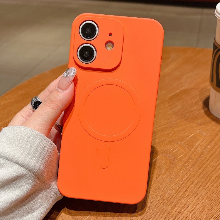 

For iPhone 12 Solid Color Liquid Silicone MagSafe Magnetic Phone Case(Orange)