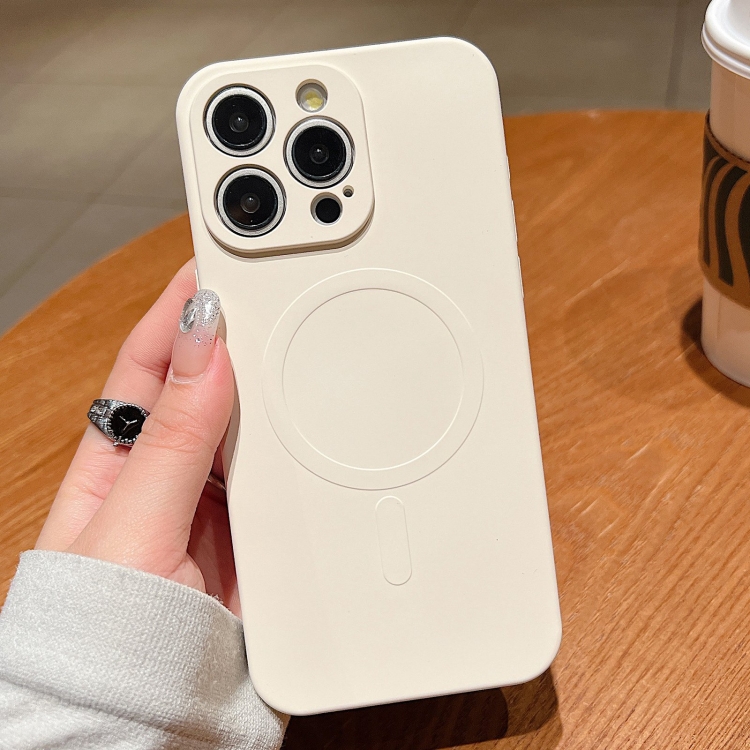 

For iPhone 12 Pro Max Solid Color Liquid Silicone MagSafe Magnetic Phone Case(Antique White)