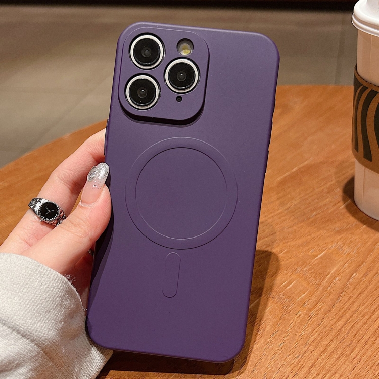 

For iPhone 11 Pro Max Solid Color Liquid Silicone MagSafe Magnetic Phone Case(Dark Purple)