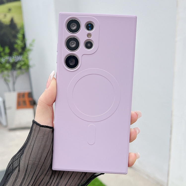 

For Samsung Galaxy S22 Ultra 5G Solid Color Liquid Silicone MagSafe Magnetic Phone Case(Grass Purple)