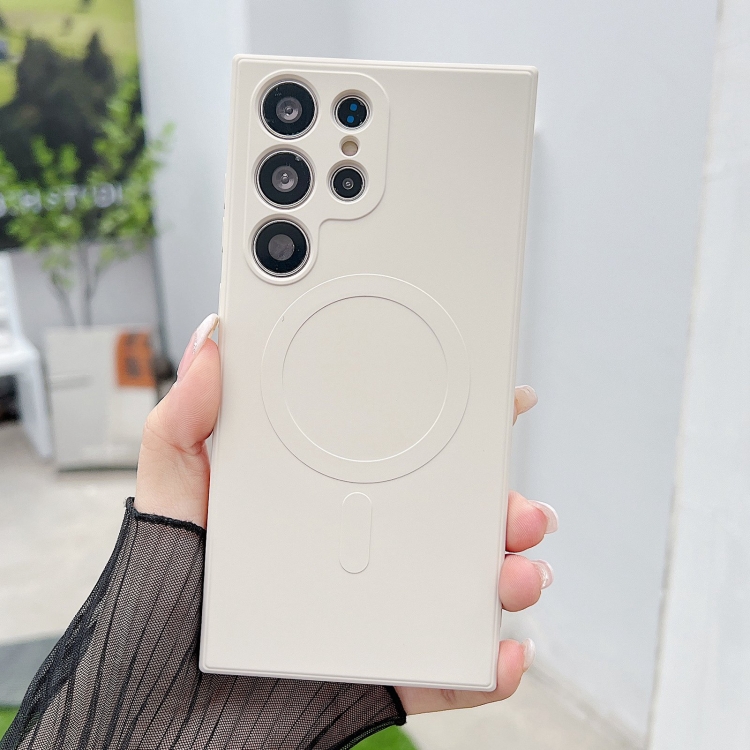 

For Samsung Galaxy S22 Ultra 5G Solid Color Liquid Silicone MagSafe Magnetic Phone Case(Antique White)