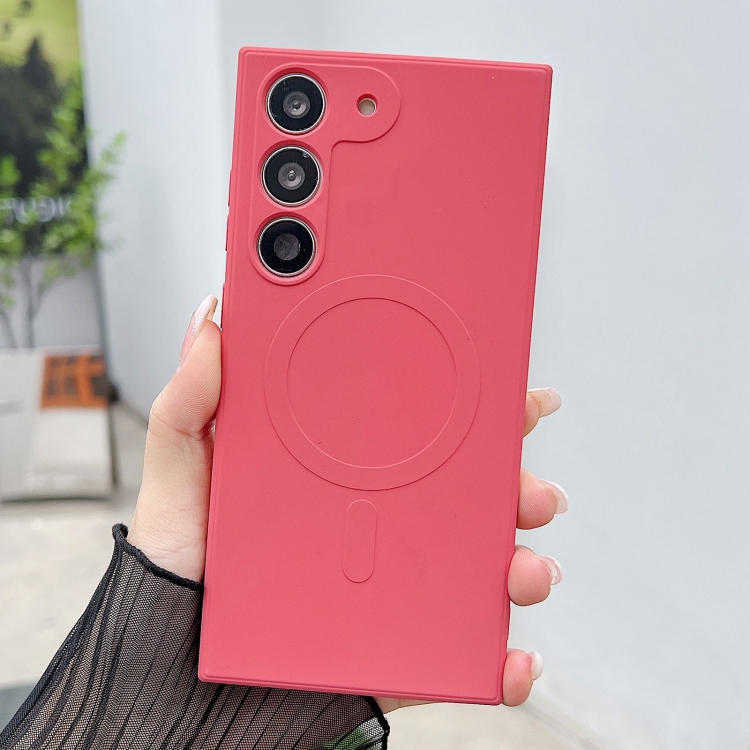 

For Samsung Galaxy S22 5G Solid Color Liquid Silicone MagSafe Magnetic Phone Case(Camellia Red)