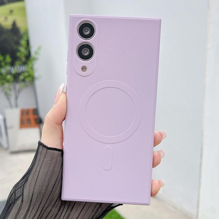 

For Samsung Galaxy S25 Edge 5G Solid Color Liquid Silicone MagSafe Magnetic Phone Case(Grass Purple)