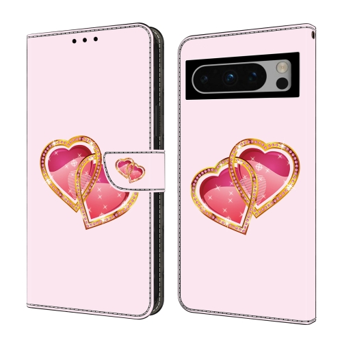 

For Google Pixel 9 Pro XL Crystal Painted Leather Phone case(Love Peach)