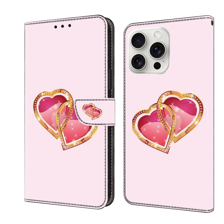 

For iPhone 16 Pro Crystal Painted Leather Phone case(Love Peach)
