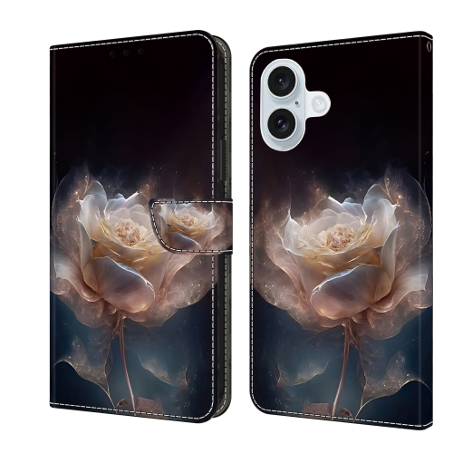 

For iPhone 16 Plus Crystal Painted Leather Phone case(Peony)