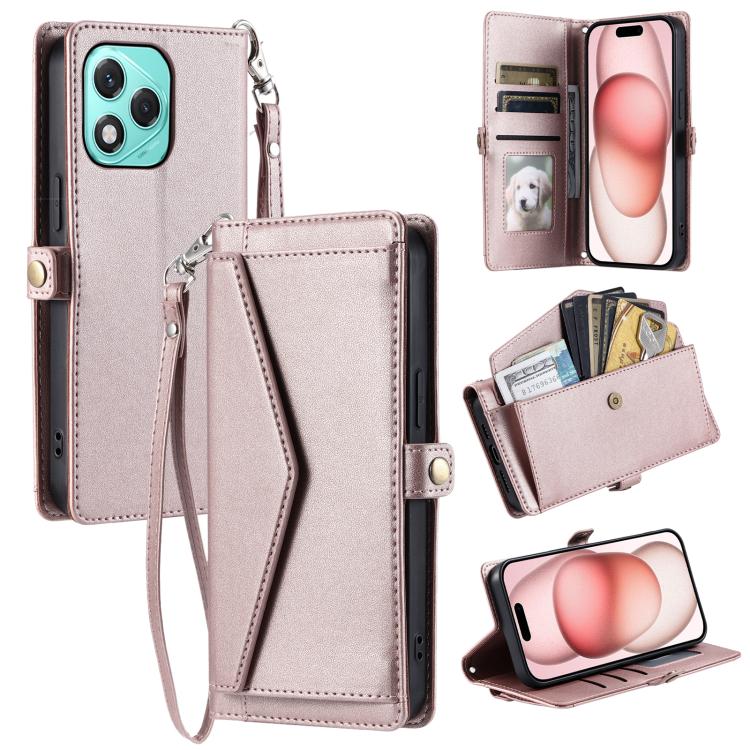 

For Honor 400 Lite Wallet Multi-card Slot Leather Phone Case with Lanyard(Rose Gold)