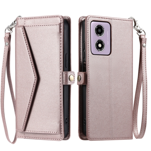 

For Motorola Moto E14 / G24 / G04 Wallet Multi-card Slot Leather Phone Case with Lanyard(Rose Gold)