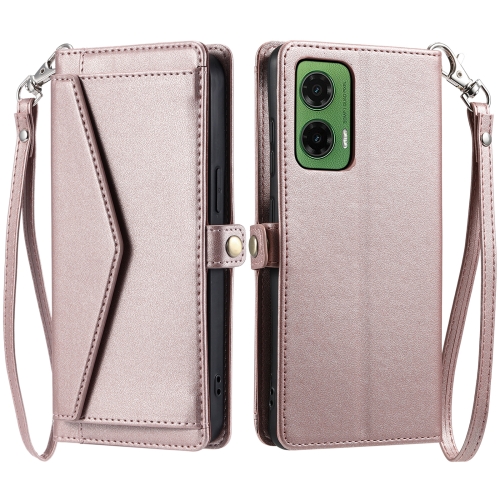 

For Motorola Moto G35 Wallet Multi-card Slot Leather Phone Case with Lanyard(Rose Gold)