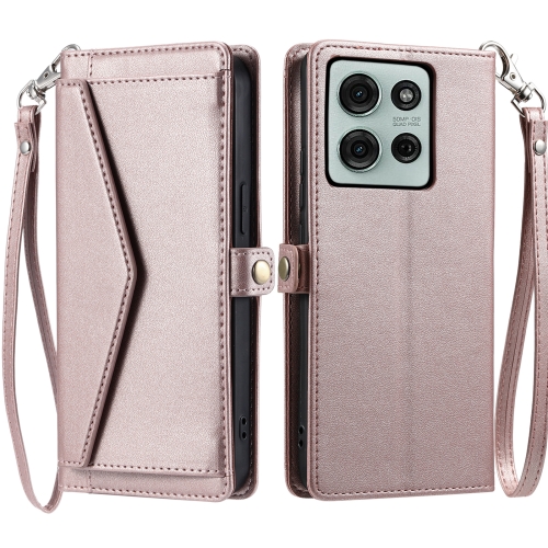 

For Motorola Moto G75 5G Wallet Multi-card Slot Leather Phone Case with Lanyard(Rose Gold)