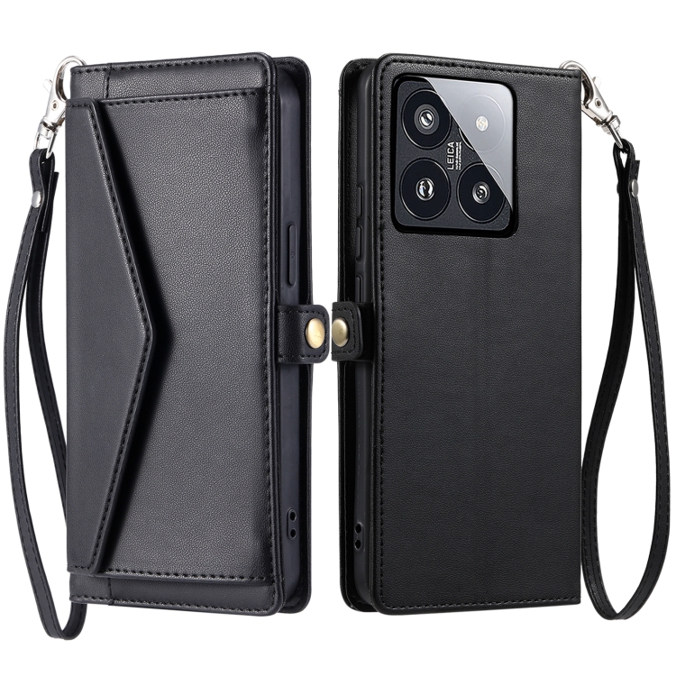 

For Xiaomi 14 Pro Wallet Multi-card Slot Leather Phone Case with Lanyard(Black)