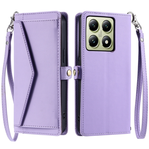 

For Xiaomi 14T Pro Wallet Multi-card Slot Leather Phone Case with Lanyard(Purple)