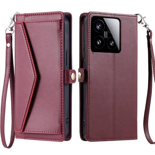 

For Xiaomi 15 Wallet Multi-card Slot Leather Phone Case with Lanyard(Wine Red)