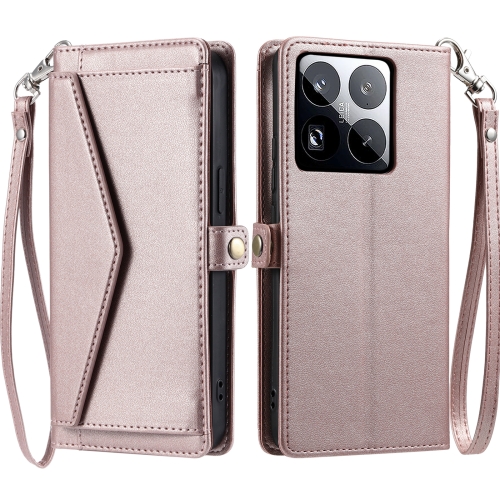 

For Xiaomi 15 Pro Wallet Multi-card Slot Leather Phone Case with Lanyard(Rose Gold)