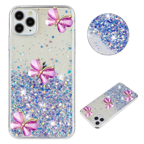 

For iPhone 11 Pro Max Luminous Starry Sky Glitter Butterfly TPU Phone Case(Purple)