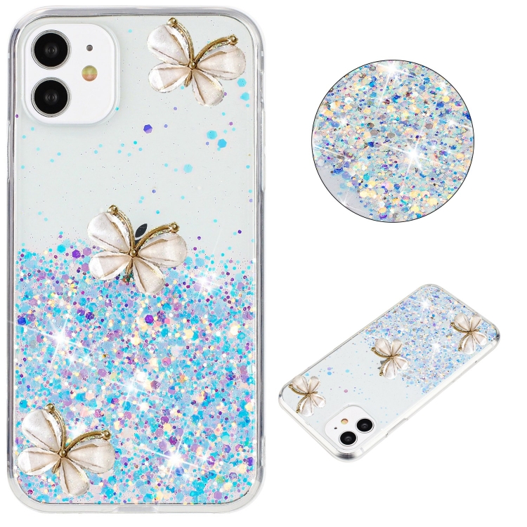 

For iPhone 11 Luminous Starry Sky Glitter Butterfly TPU Phone Case(White)