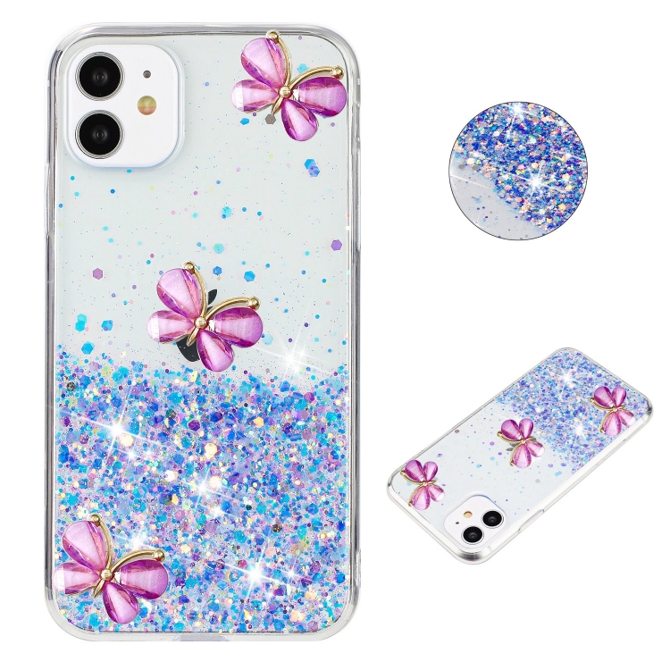 

For iPhone 11 Luminous Starry Sky Glitter Butterfly TPU Phone Case(Purple)