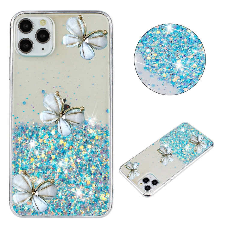 

For iPhone 11 Pro Luminous Starry Sky Glitter Butterfly TPU Phone Case(Blue)