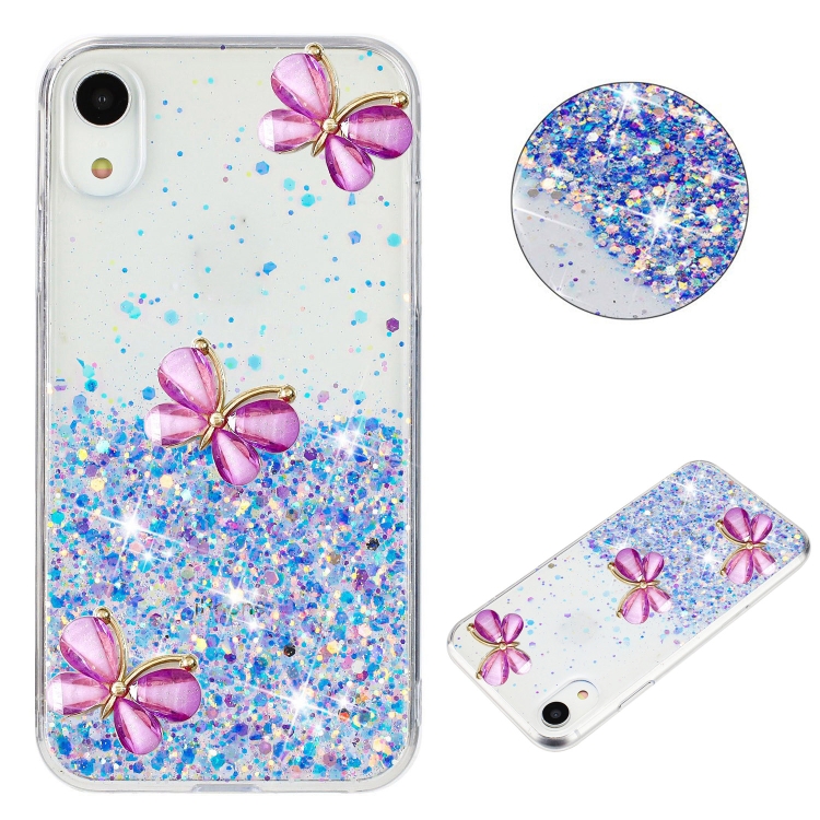 

For iPhone XR Luminous Starry Sky Glitter Butterfly TPU Phone Case(Purple)