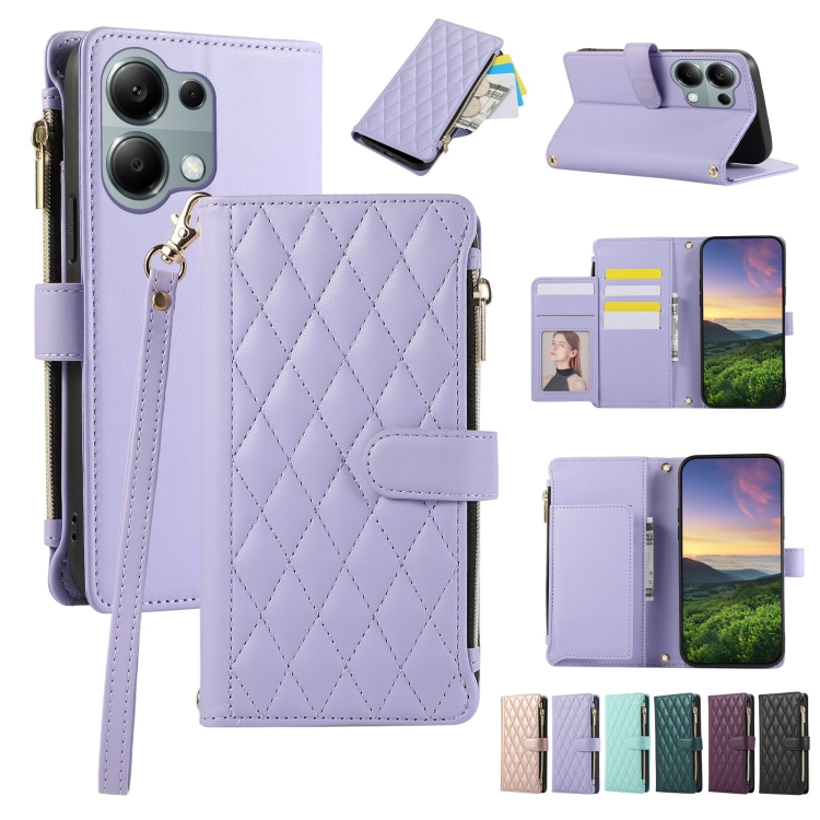 

For Redmi Note 13 Pro 4G Rhombic Zipper Wallet Leather Phone Case(Purple)