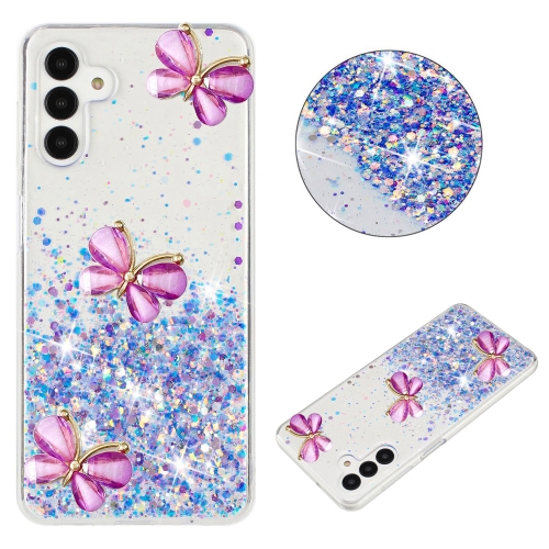 

For Samsung Galaxy S24 5G Luminous Starry Sky Glitter Butterfly TPU Phone Case(Purple)