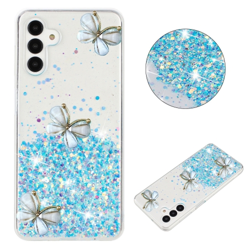 

For Samsung Galaxy S24+ 5G Luminous Starry Sky Glitter Butterfly TPU Phone Case(Blue)