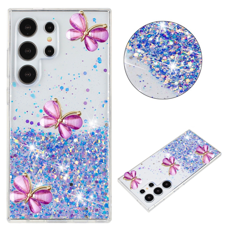 

For Samsung Galaxy S23 Ultra 5G Luminous Starry Sky Glitter Butterfly TPU Phone Case(Purple)