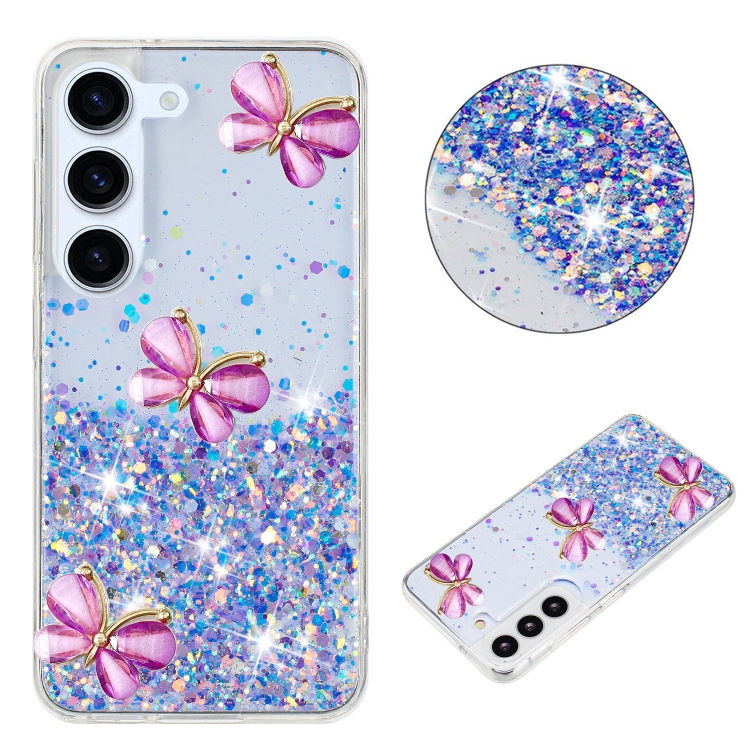 

For Samsung Galaxy S23 5G Luminous Starry Sky Glitter Butterfly TPU Phone Case(Purple)