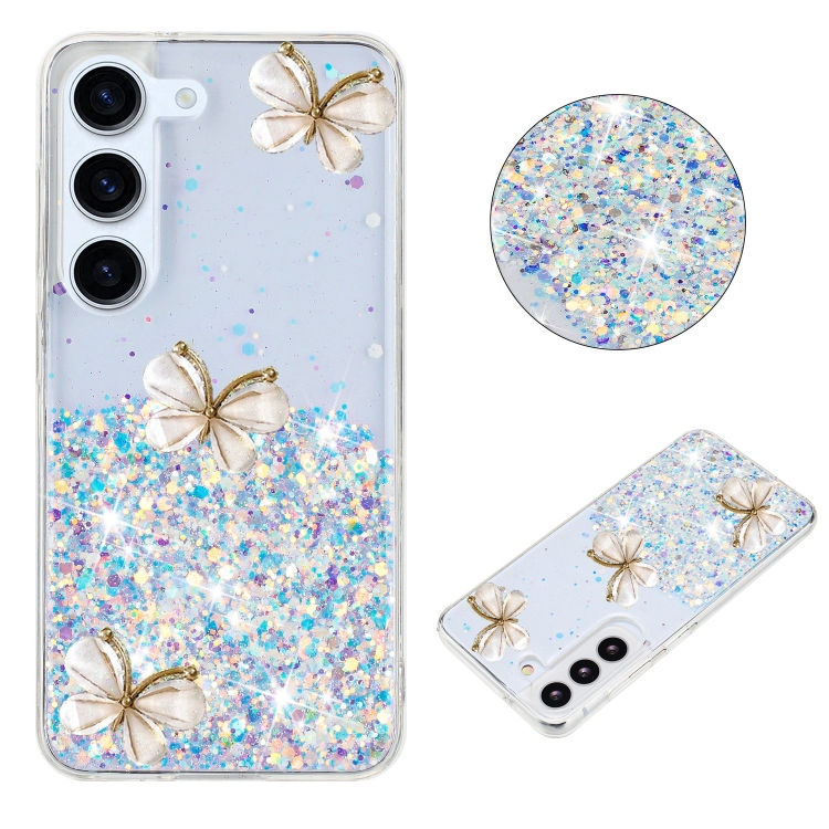 

For Samsung Galaxy S23+ 5G Luminous Starry Sky Glitter Butterfly TPU Phone Case(White)