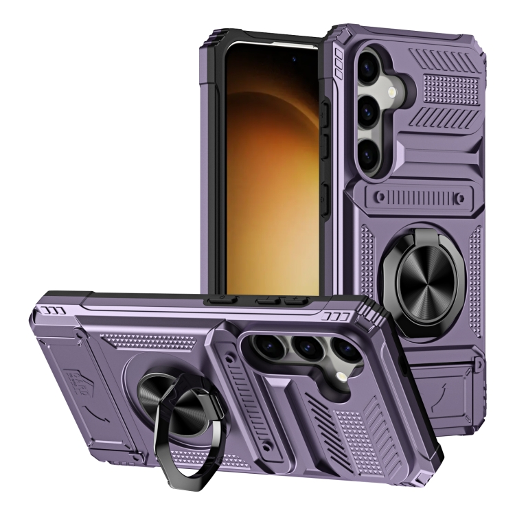 

For Samsung Galaxy S23+ 5G TPU Hybrid PC Shockproof Card Phone Case with Metal Ring Holder(Purple)