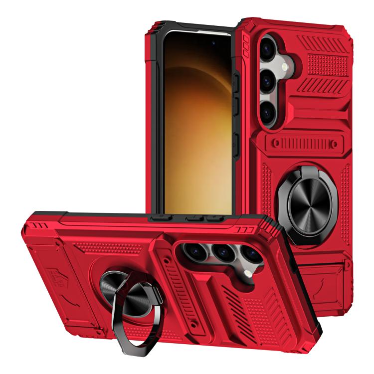 

For Samsung Galaxy S26+ 5G TPU Hybrid PC Shockproof Card Phone Case with Metal Ring Holder(Red)