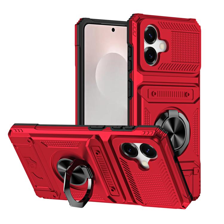 

For Samsung Galaxy S26 Edge 5G TPU Hybrid PC Shockproof Card Phone Case with Metal Ring Holder(Red)