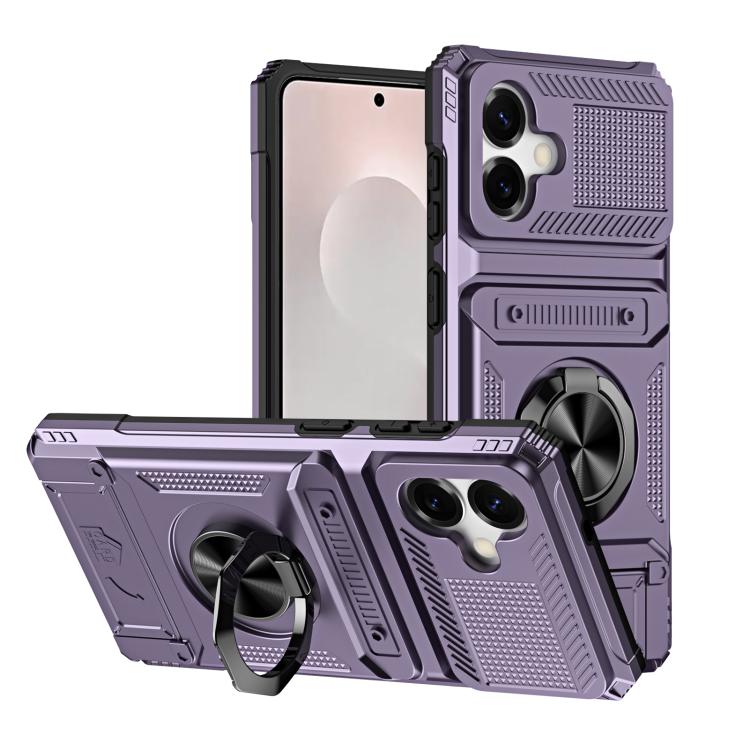 

For Samsung Galaxy S26 Edge 5G TPU Hybrid PC Shockproof Card Phone Case with Metal Ring Holder(Purple)