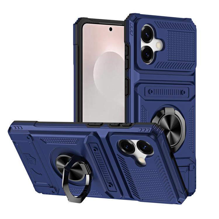 

For Samsung Galaxy S26 Edge 5G TPU Hybrid PC Shockproof Card Phone Case with Metal Ring Holder(Blue)