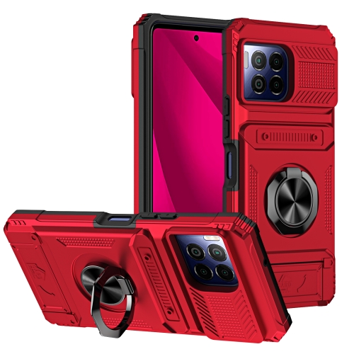 

For T-Mobile REVVL 7 Pro TPU Hybrid PC Shockproof Card Phone Case with Metal Ring Holder(Red)