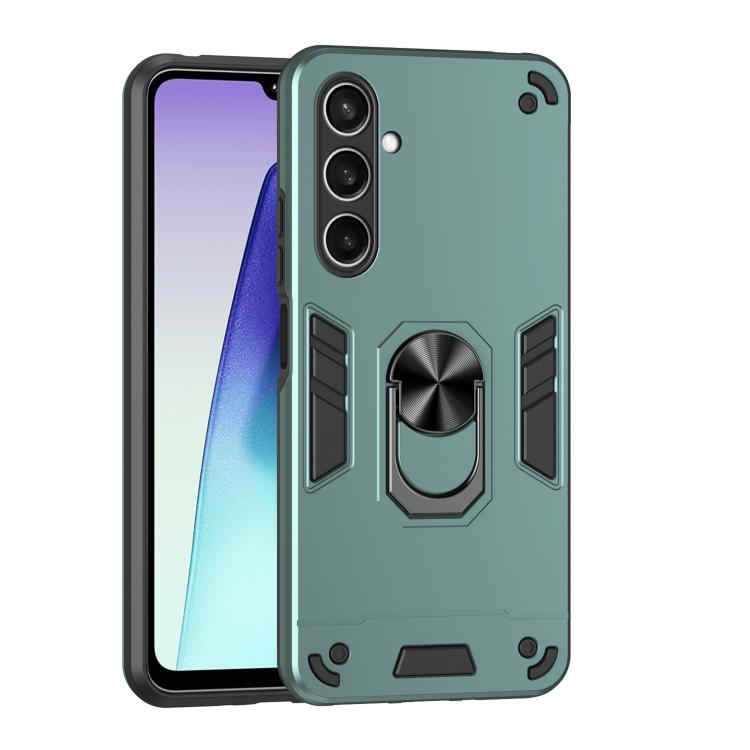 

For Samsung Galaxy S25 FE 5G Shockproof Metal Ring Holder Phone Case(Green)