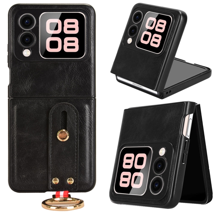 

For Huawei nova Flip Wristband Leather Back Phone Case(Black)