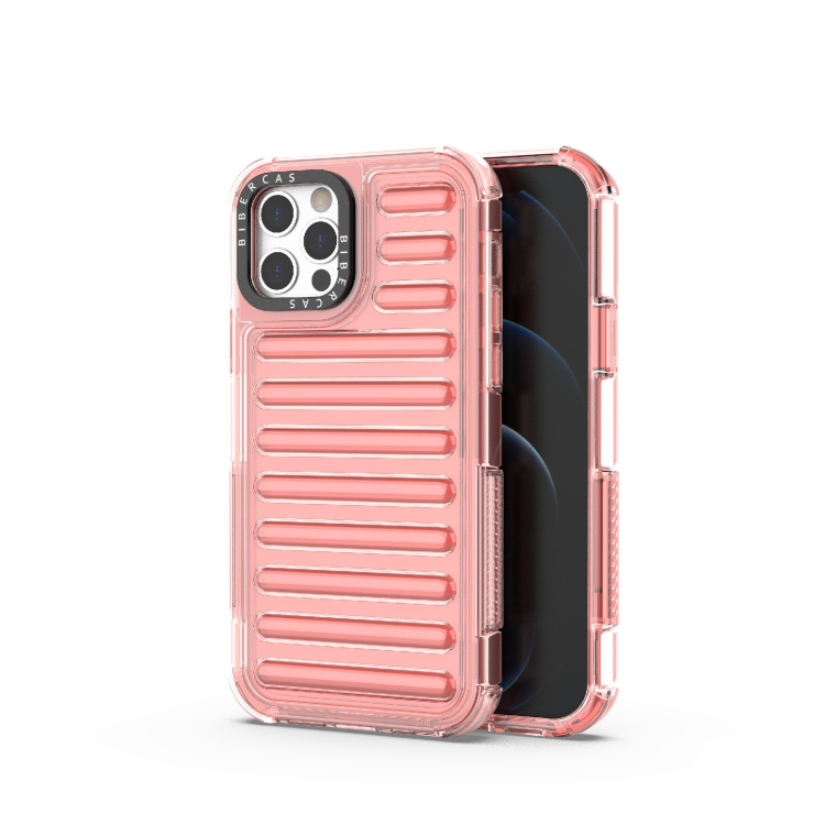 

For iPhone 12 / 12 Pro High Transparency TPU Hybrid PC Airbag Phone Case(Peach Red)