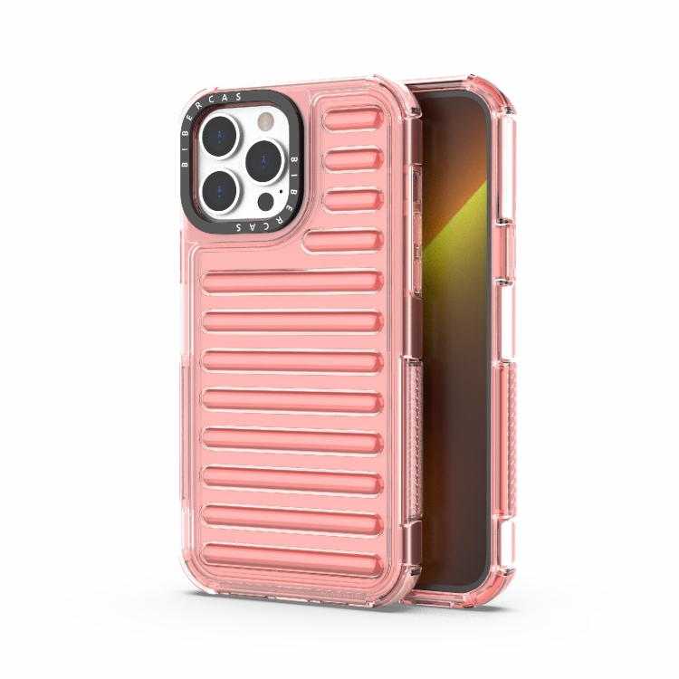 

For iPhone 13 Pro Max High Transparency TPU Hybrid PC Airbag Phone Case(Peach Red)