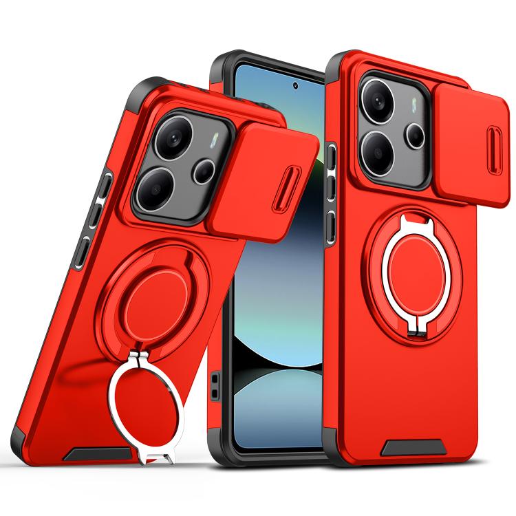 

For Redmi Note 14 4G 164.84mm Sliding Camshield Ring Holder Phone Case(Red)